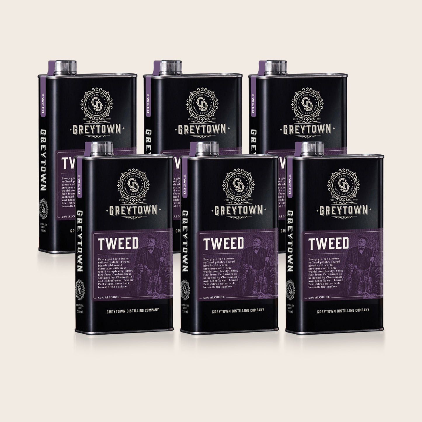Big Tweed Pack: 6 x 750ml Stainless Steel Flasks of Tweed Gin