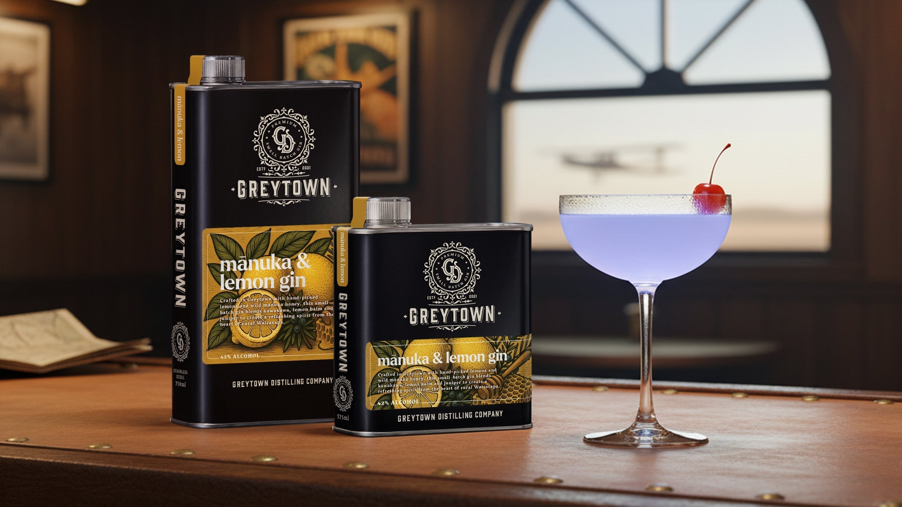 Greytown Distilling Co. Manuka & Lemon premium gin in 375ml and 750ml stainless steel flasks - buy New Zealand spirits online for your best cocktail recipes
