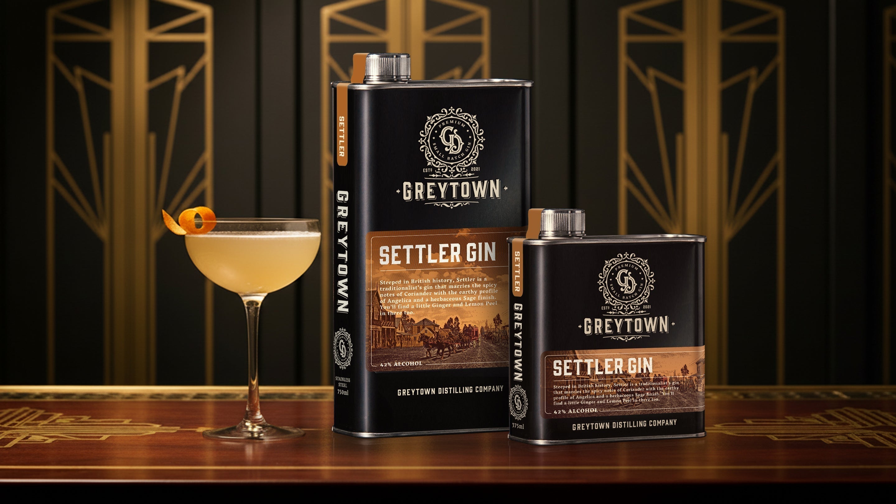 Greytown Distilling Co. Settler premium gin in 375ml and 750ml stainless steel flasks - buy New Zealand spirits online for your best cocktail recipes
