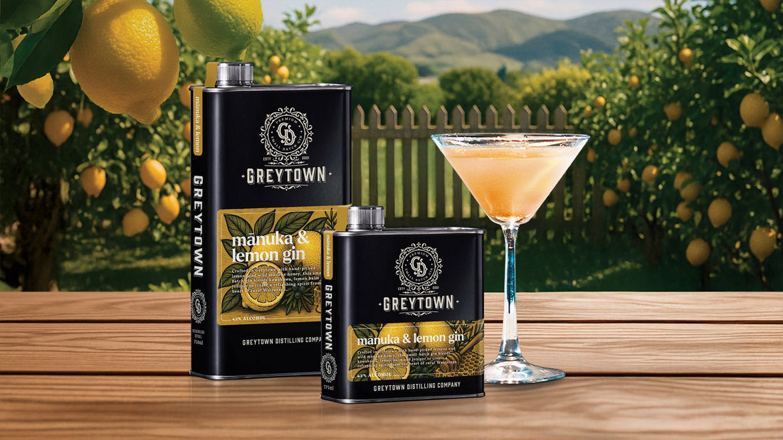 Greytown Distilling Co. Manuka & Lemon premium gin in 375ml and 750ml stainless steel flasks - buy New Zealand spirits online for your best cocktail recipe