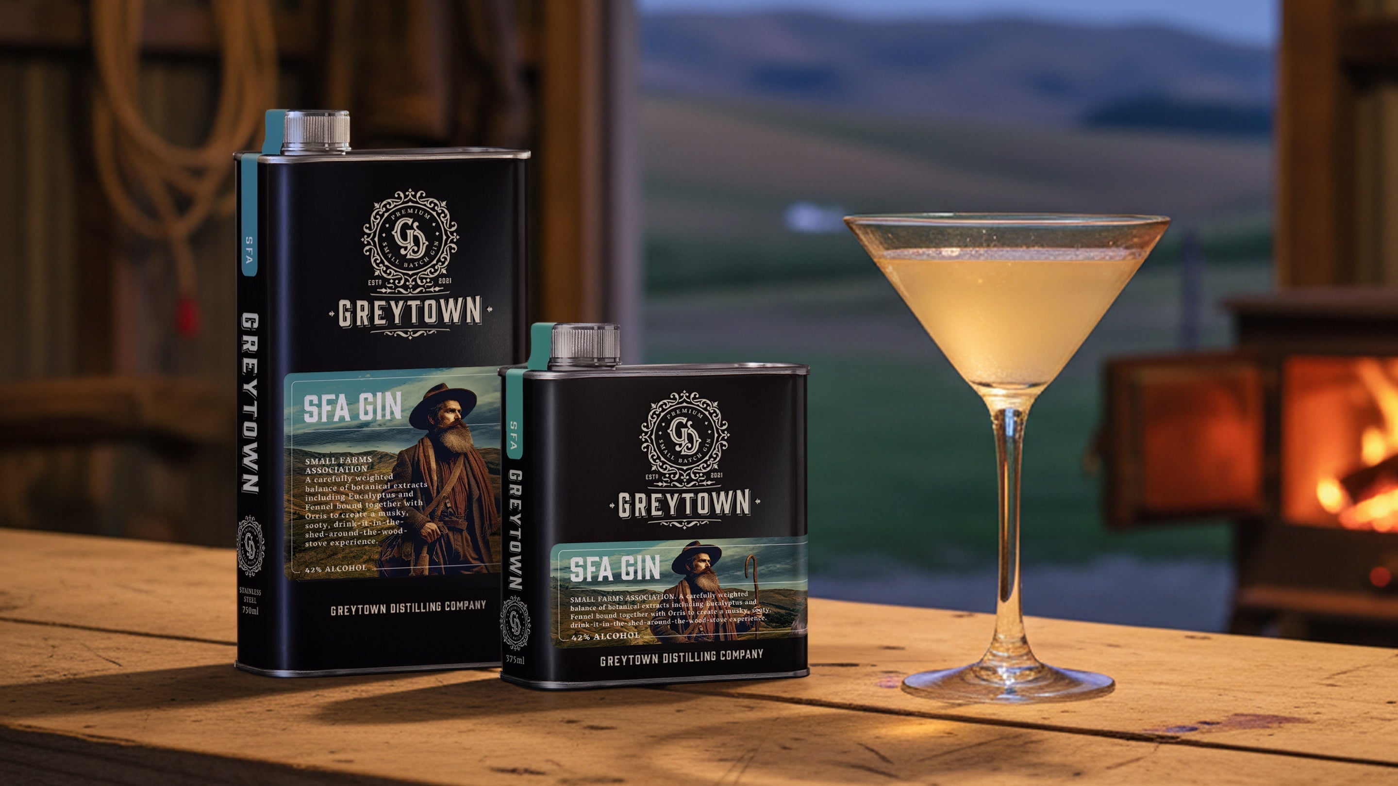 Greytown Distilling Co. Small Farms Association (SFA) premium gin in 375ml and 750ml stainless steel flasks - buy New Zealand spirits online for your best cocktail recipes