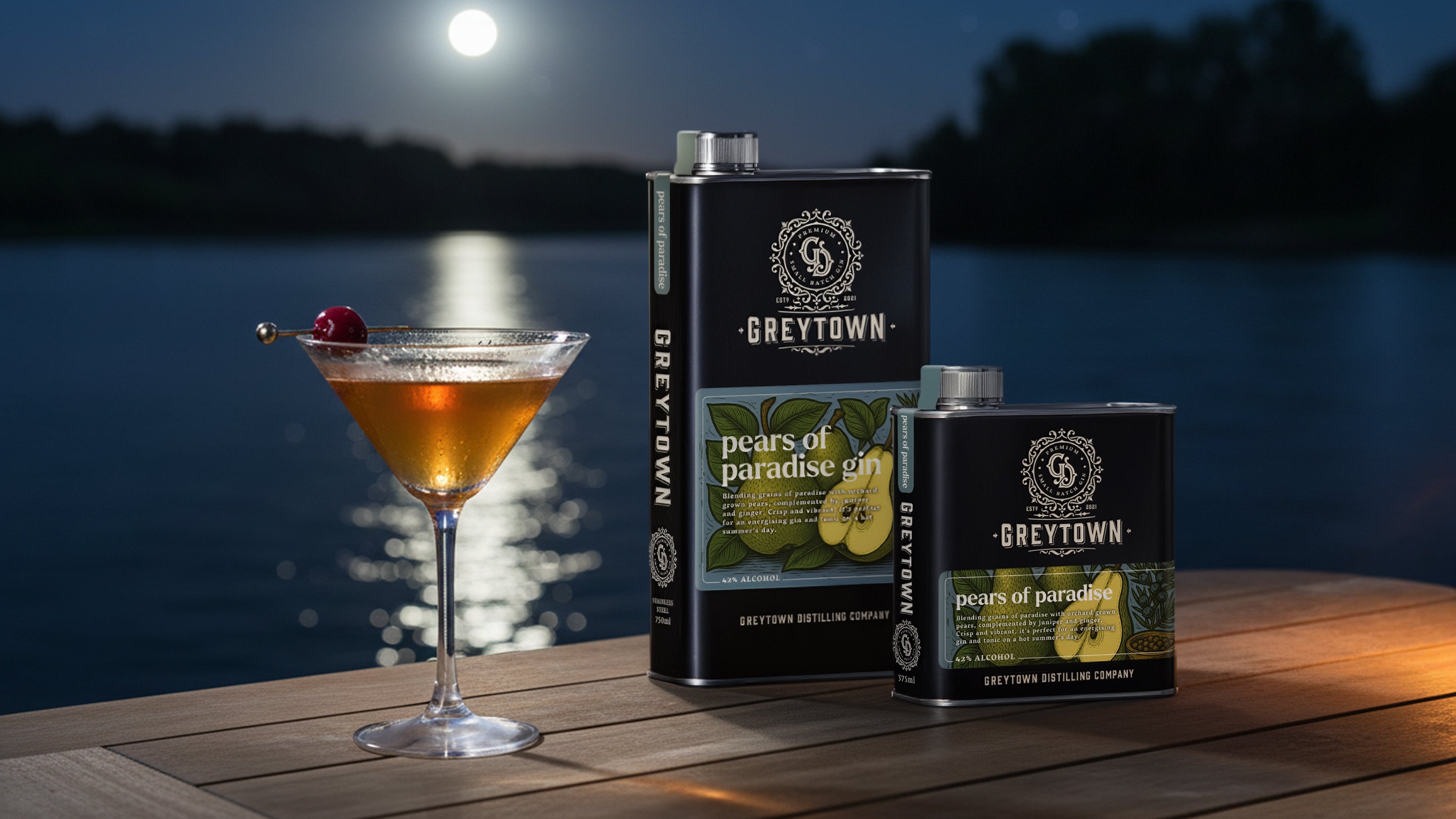 Greytown Distilling Co. Pears of Paradise premium gin in 375ml and 750ml stainless steel flasks - buy New Zealand spirits online for your best cocktail recipes