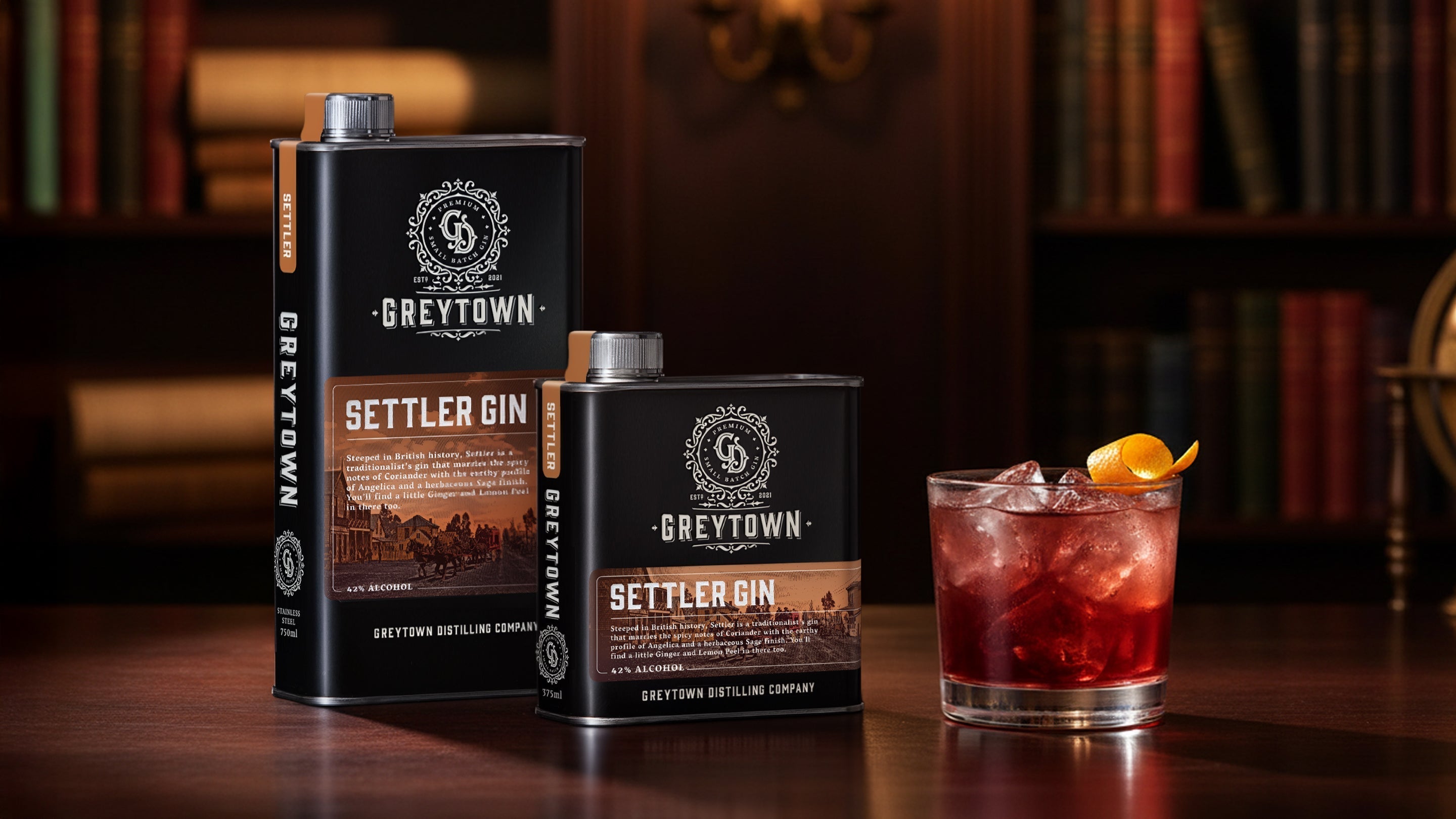 Greytown Distilling Co. Settler premium gin in 375ml and 750ml stainless steel flasks - buy New Zealand spirits online for your best cocktail recipes 