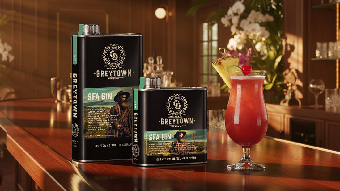 Greytown Distilling Co. Small Farms Association (SFA) premium gin in 375ml and 750ml stainless steel flasks - buy New Zealand spirits online for your best cocktail recipes 