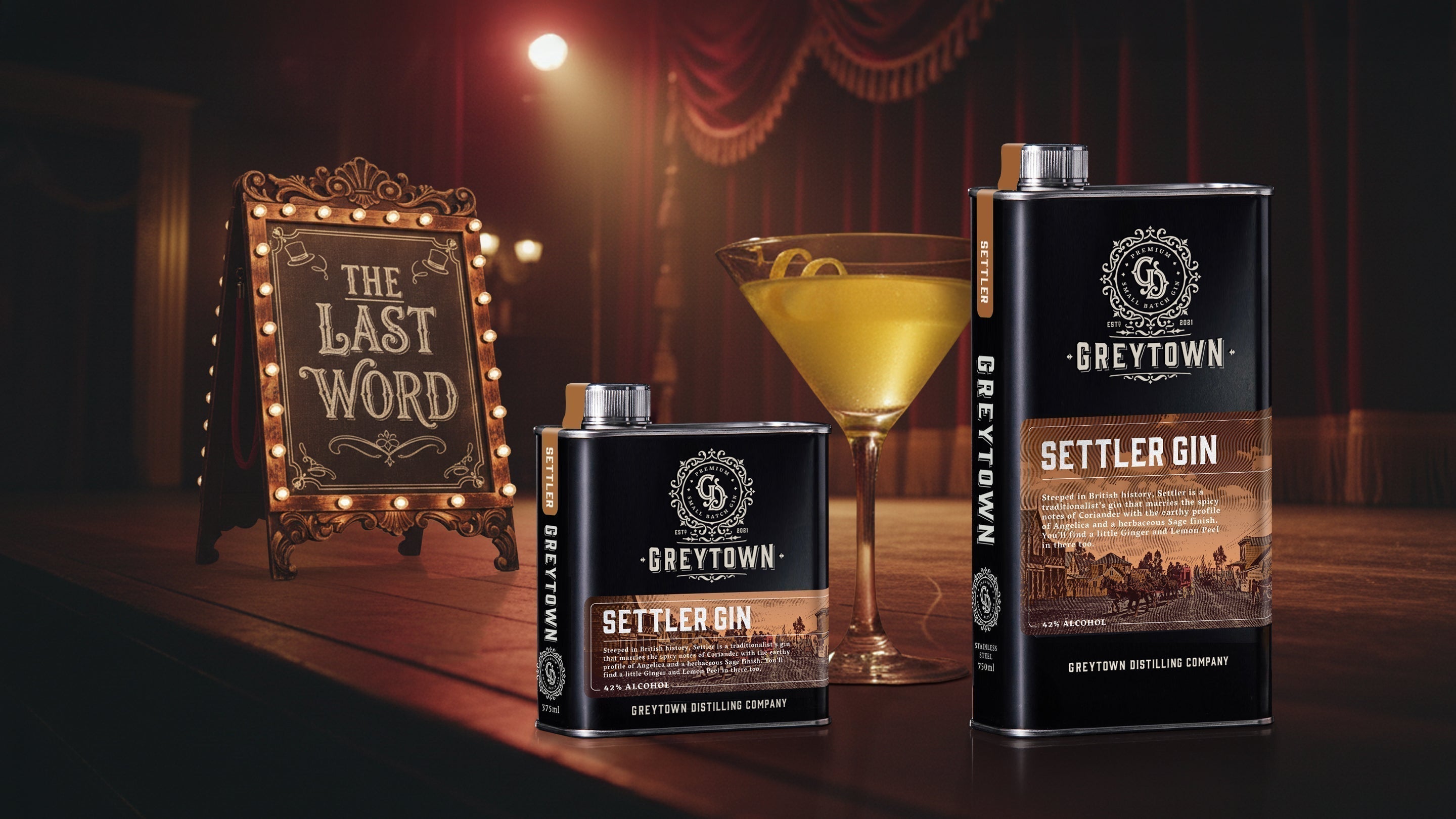 Greytown Distilling Co Settler premium dry gin in 375ml and 750ml steel flasks - buy New Zealand spirits online for your best cocktail recipes