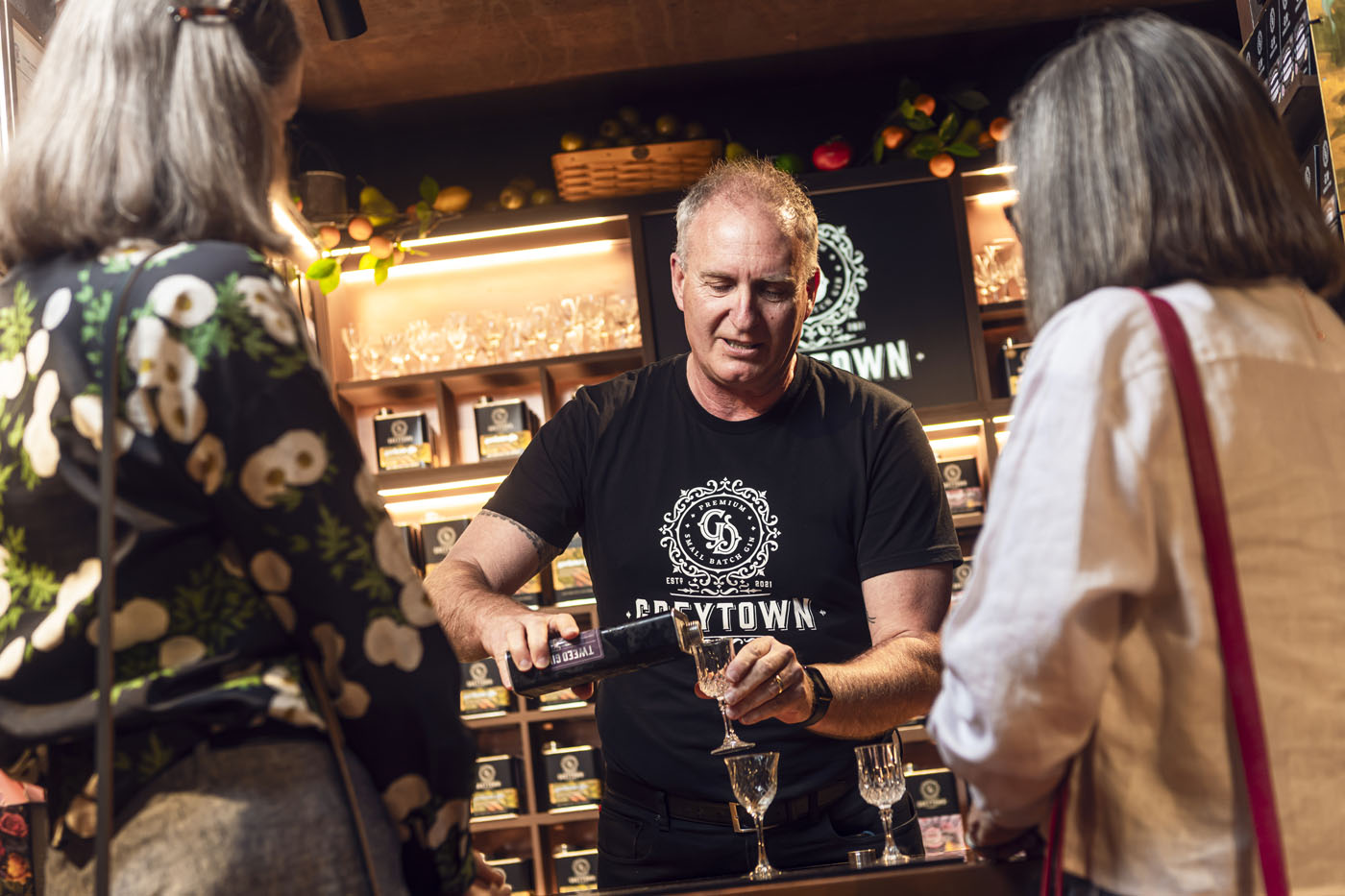 Gavin Hodder conducting a New Zealand spirits tasting of premium gin at the Tasting Shed inside the Blackwell and Sons emporium
