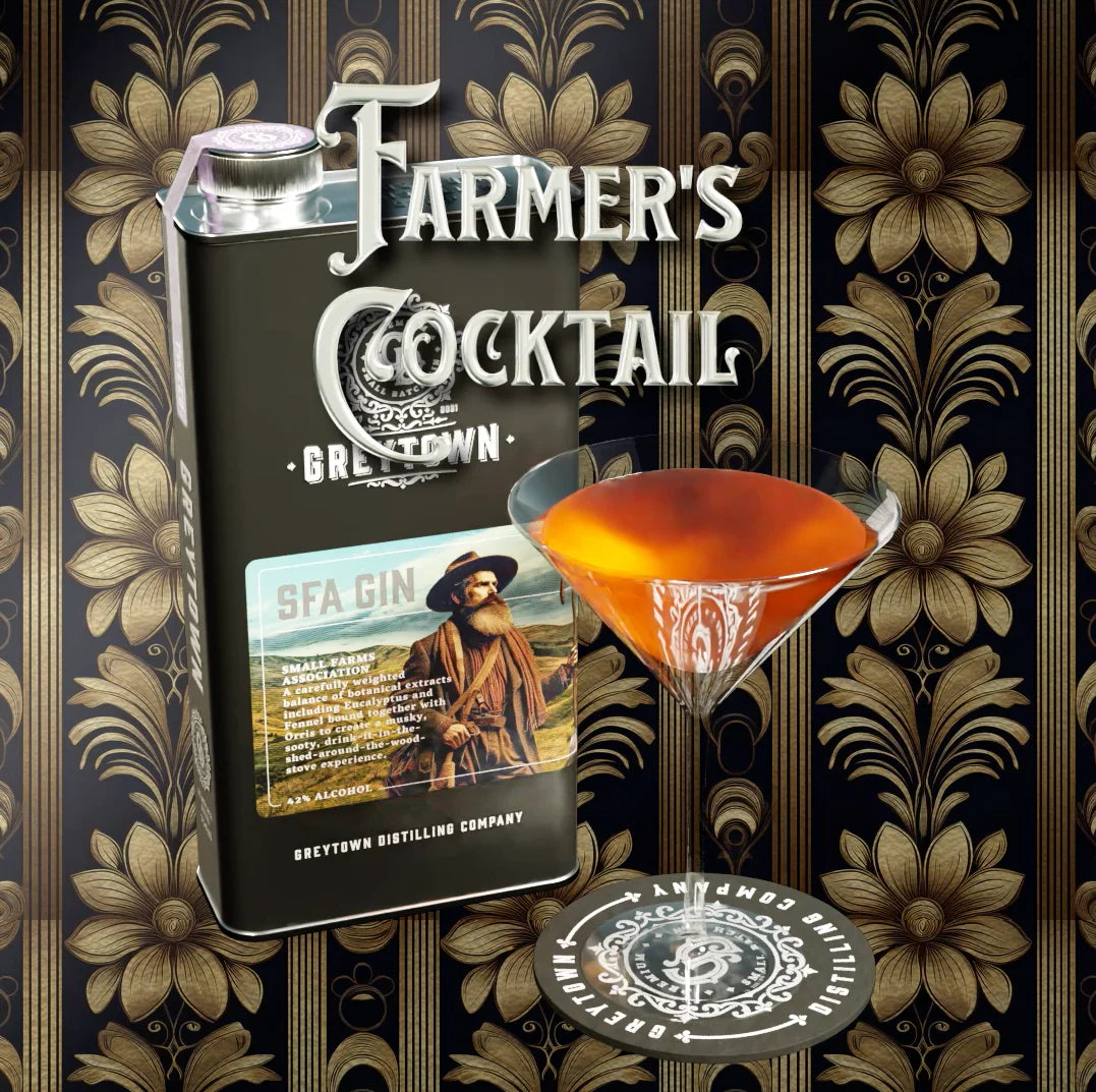 Greytown Distilling Co. best gin cocktail recipe for a Farmer’s Cocktail with Small Farms Association (SFA) gin in a 750ml stainless steel flask – buy this luxurious liquor online or give the gift of gin to someone you love