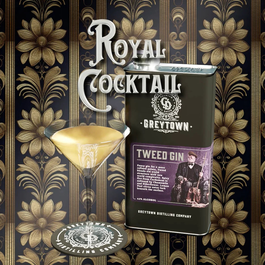 Greytown Distilling Co. best gin cocktail recipe for a Royal Cocktail with Tweed gin in a 750ml stainless steel flask – buy this luxurious liquor online or give the gift of gin to someone you love