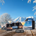 Greytown Distilling Co. The Solstice Selection of premium gins in 375ml stainless steel flasks; Frostbite gin, Fireside gin and Apricity gin help you weather the winter months and keep your New Zealand spirits high