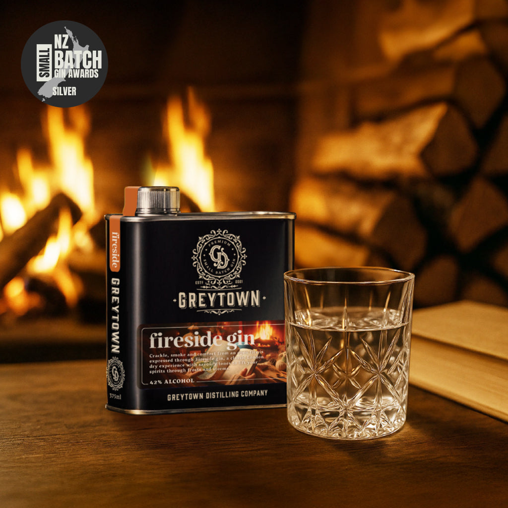 Greytown Distilling Co. Fireside premium gin in a 375ml stainless steel flask combines nutmeg, orange and malted barley in an artisanal New Zealand gin to truly elevate your cocktail recipes 